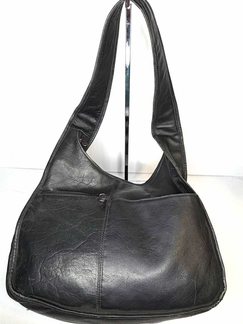 Boulder Ridge Black Full Grain Cowhide Leather Hobo Shoulder Bag